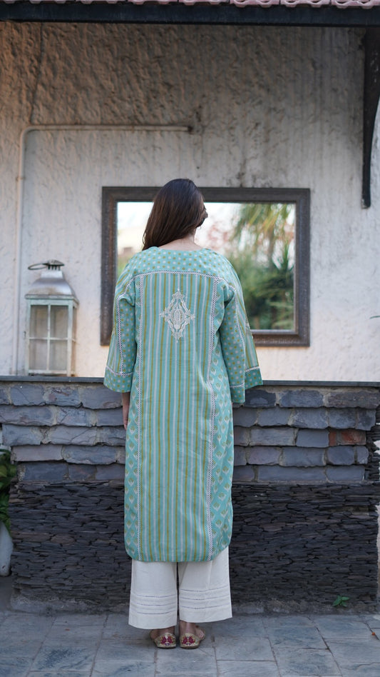 Aqua blue cotton tunic & pants - Anuradha Grewal