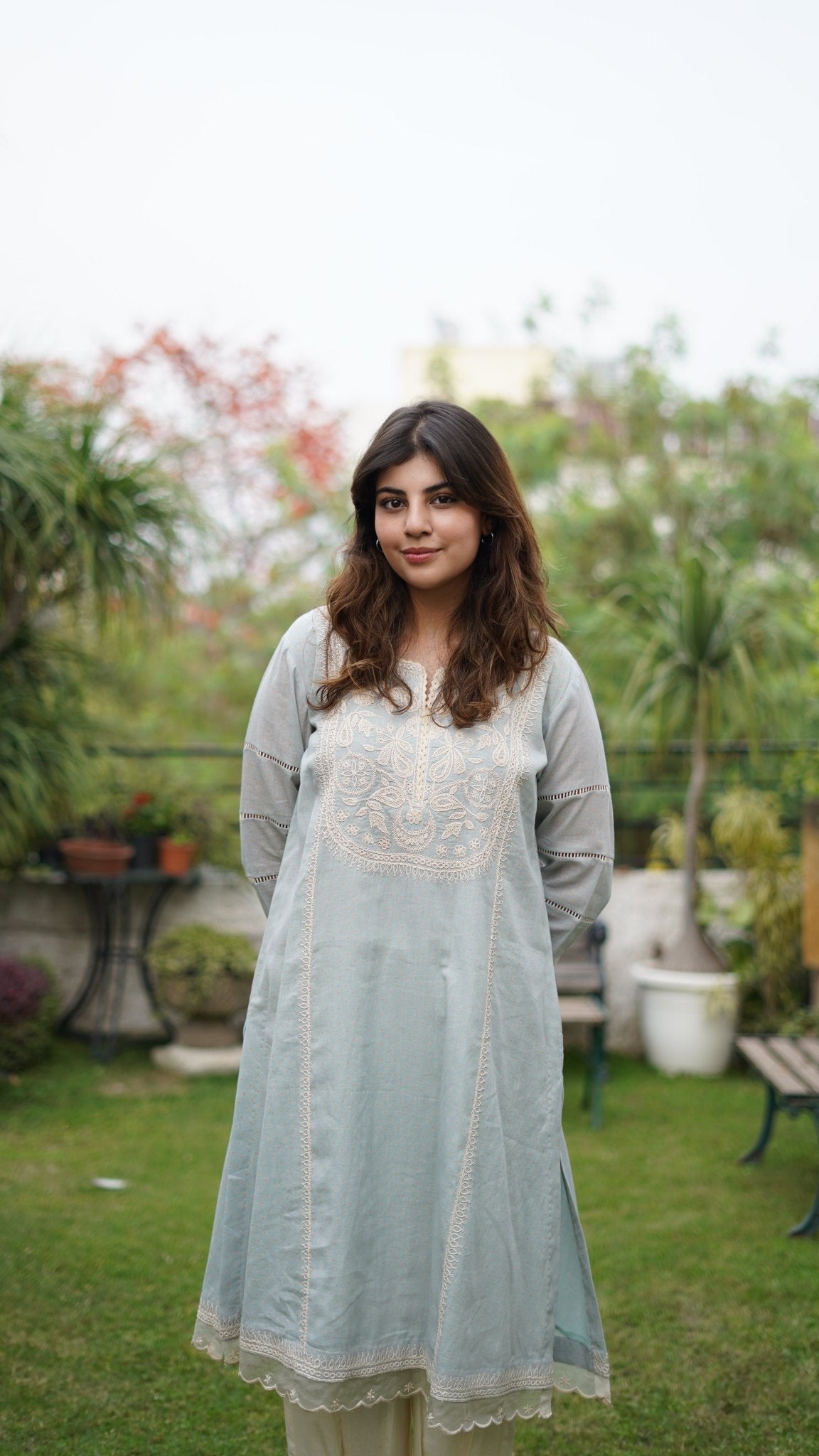 Aqua cotton Kurta set - Anuradha Grewal