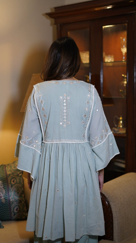 Aqua kaftan Coord Set - Anuradha Grewal