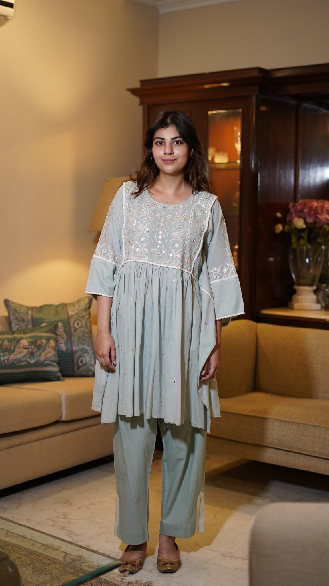 Aqua kaftan Coord Set - Anuradha Grewal