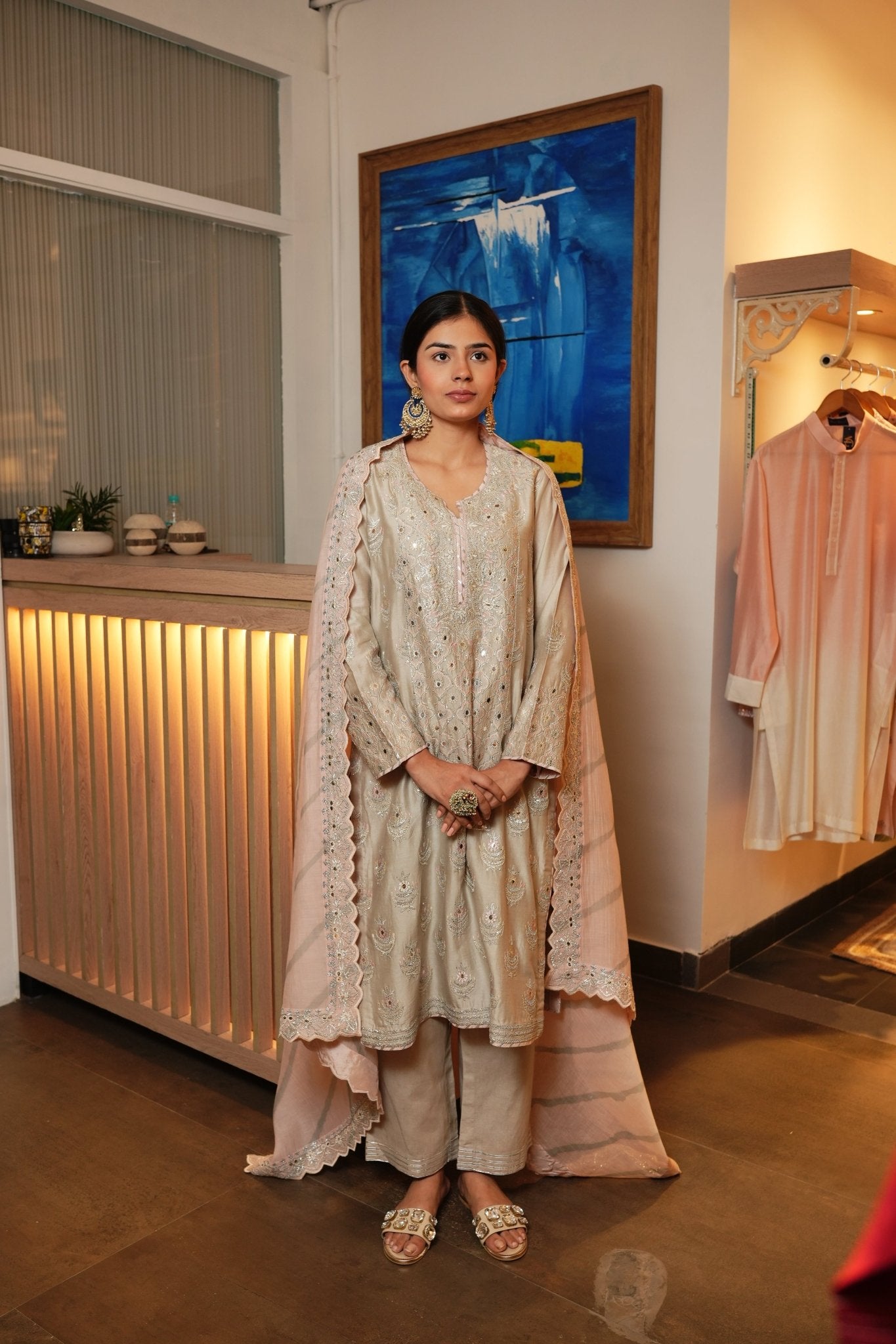Ash Grey Kurta Set - Anuradha Grewal