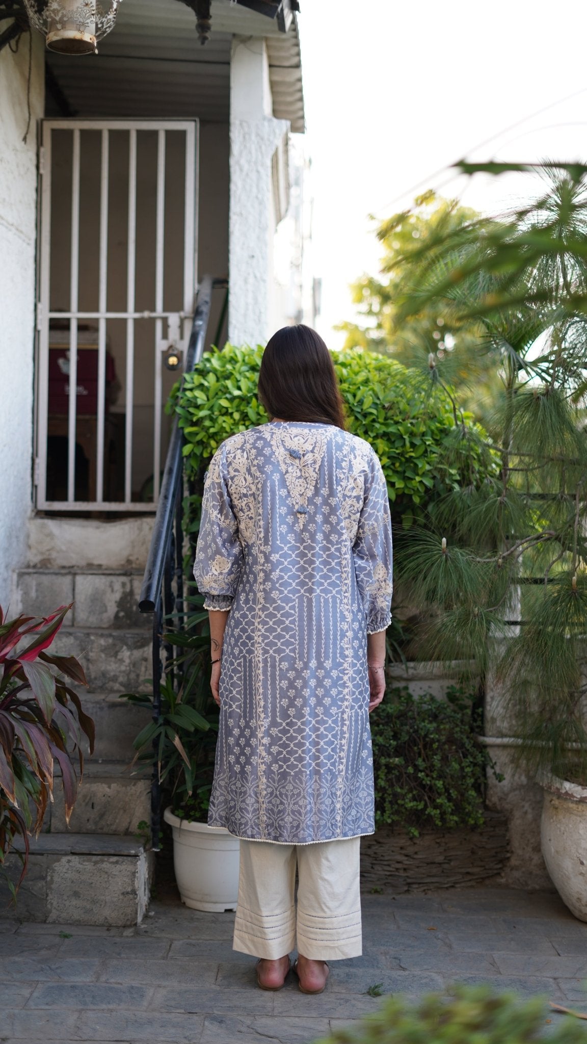 Blue printed tunic and Pants - Anuradha Grewal