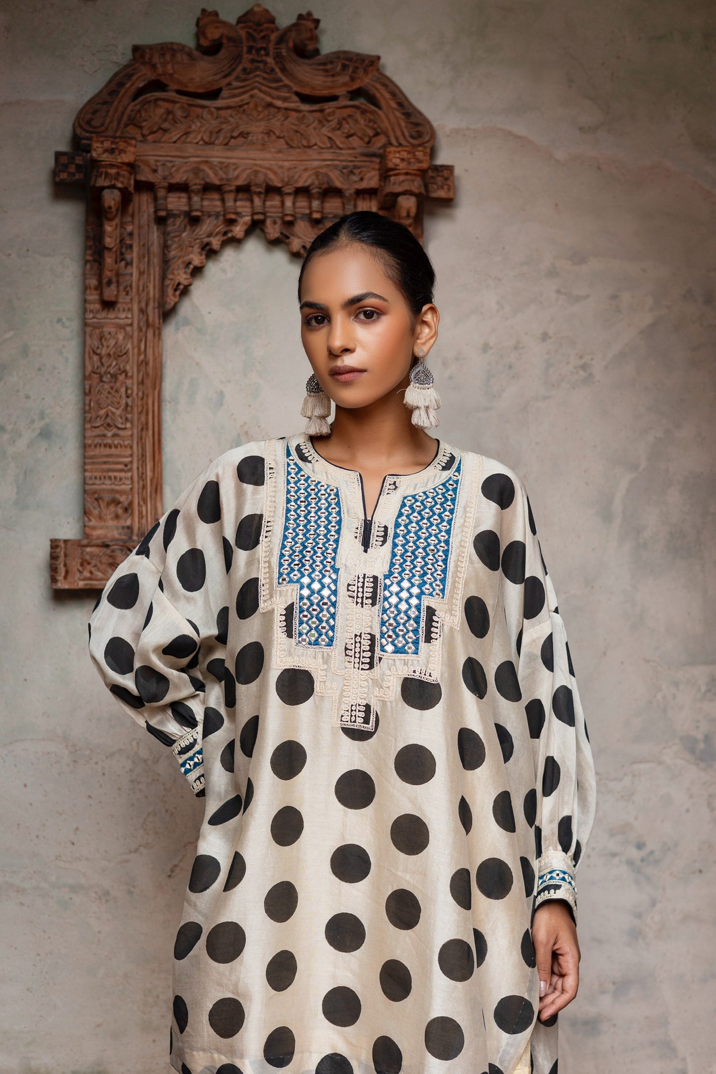 Beige Polka dot printed Coord Set