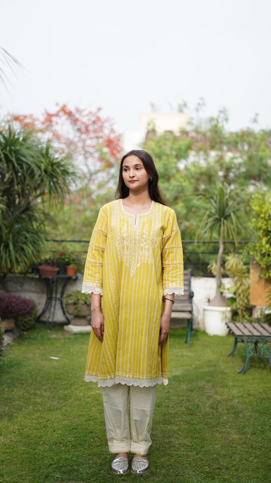 Lime green cotton kurta set - Anuradha Grewal