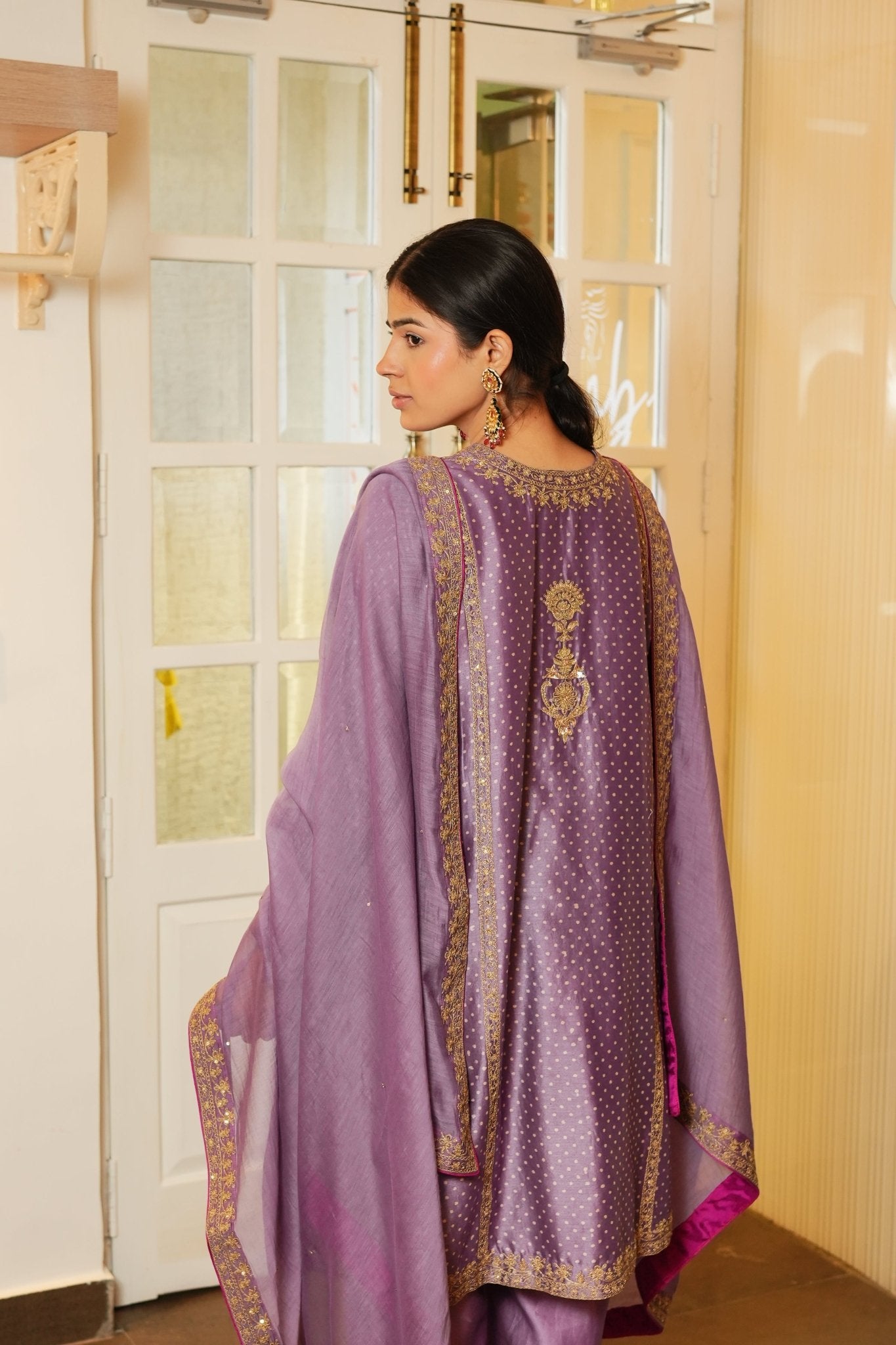 Mauve Polka Dot Kurta Set - Anuradha Grewal