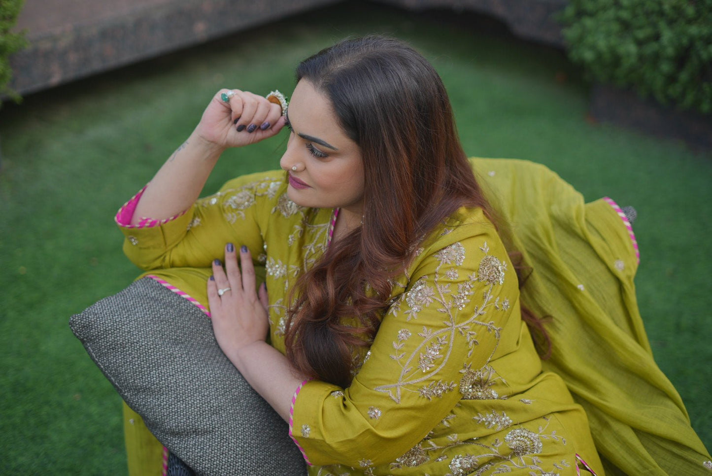 Mehendi Green Kurta Set - Anuradha Grewal