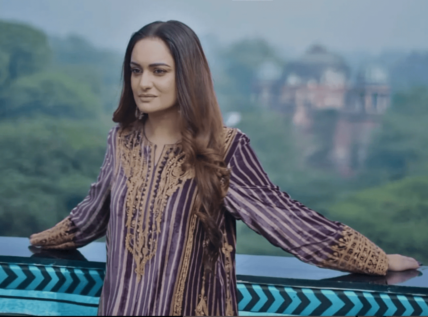Purple Striped Velvet Kurta set - Anuradha Grewal