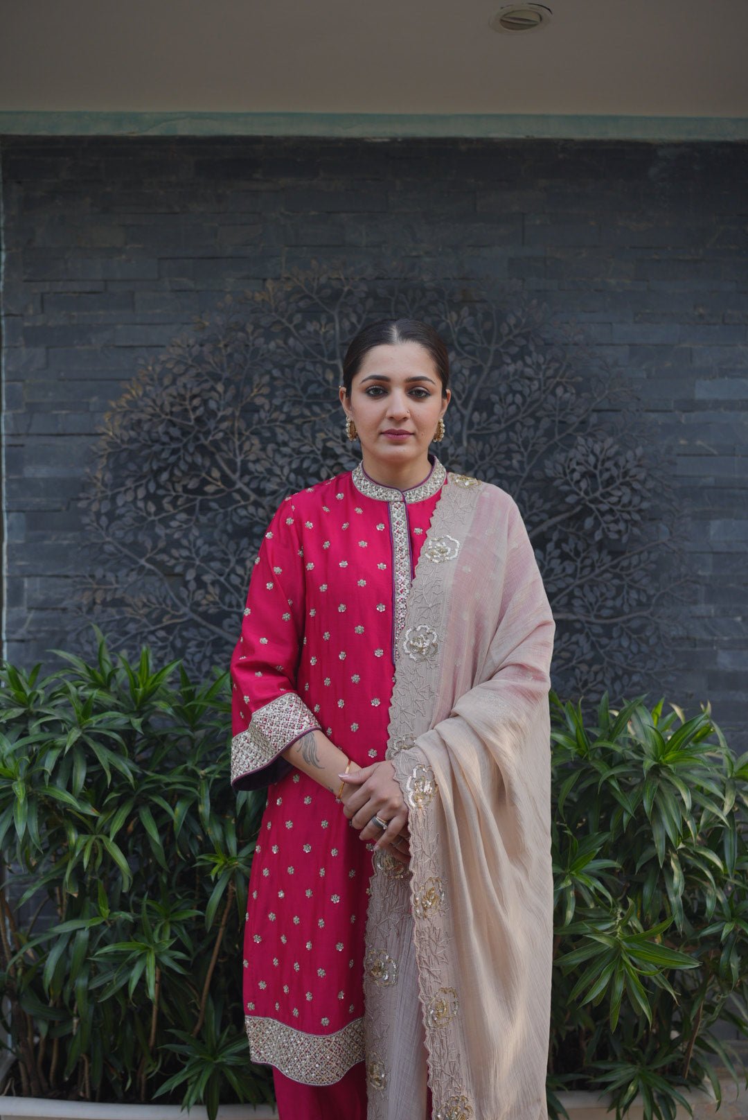 Red Kurta Set - Anuradha Grewal