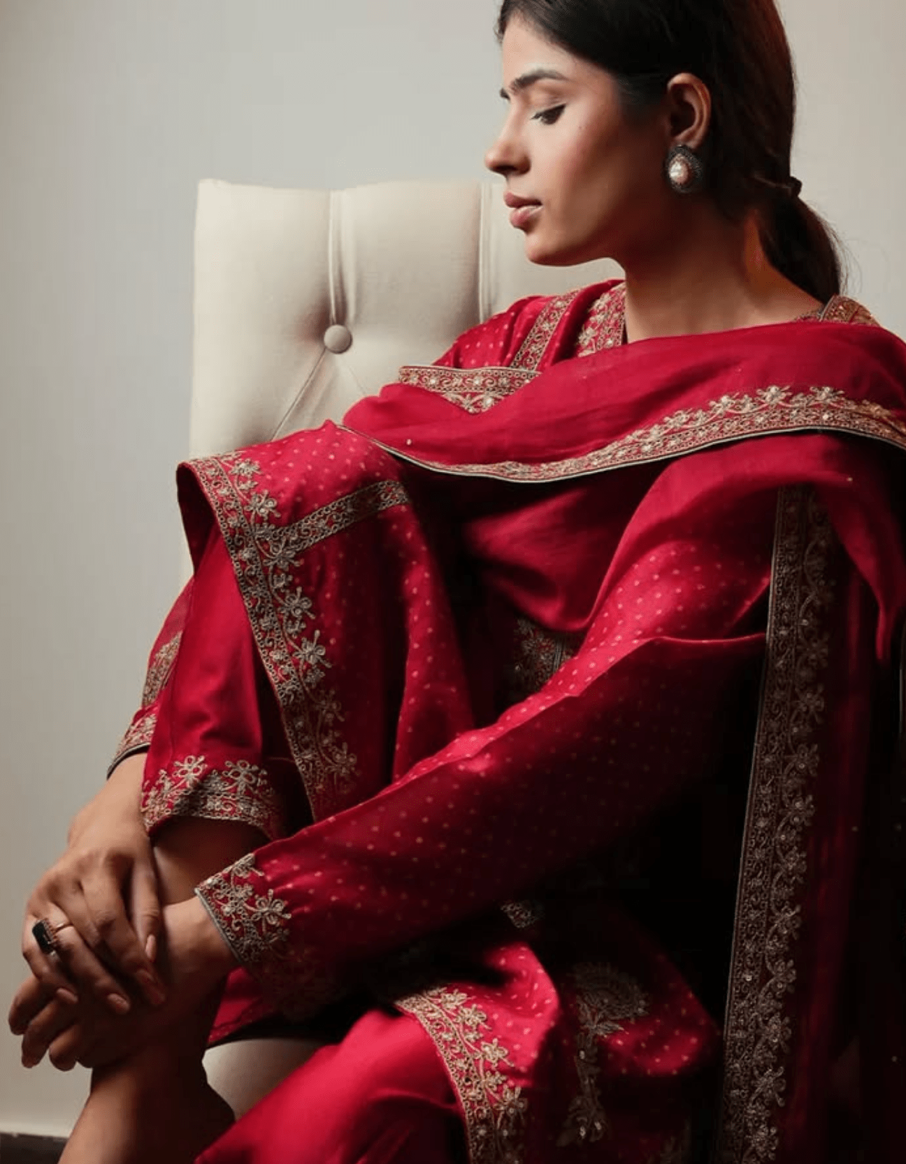 Red Polka Dot Kurta Set - Anuradha Grewal
