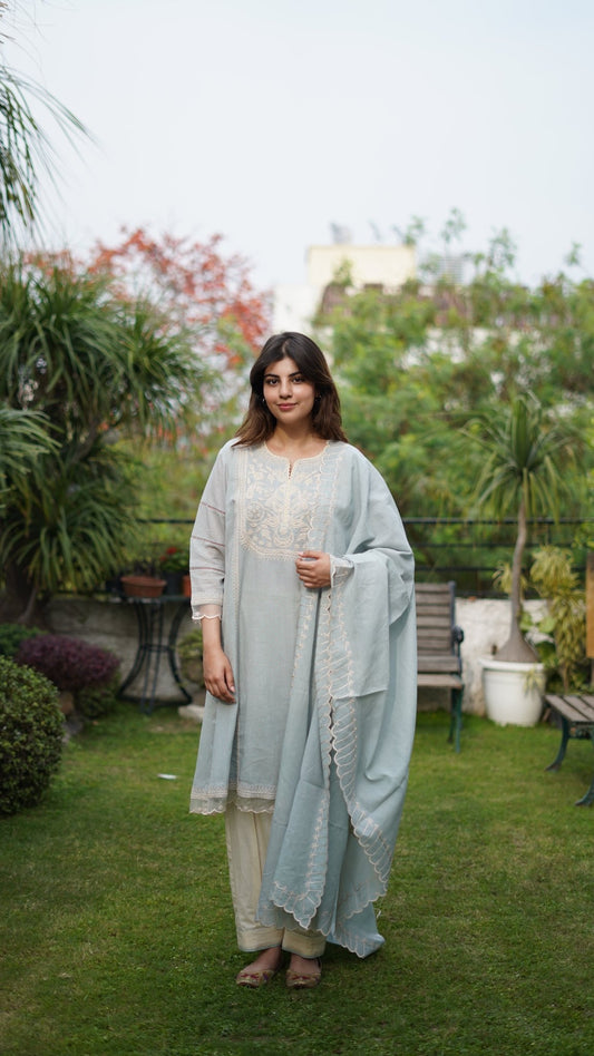 Aqua cotton Kurta set - Anuradha Grewal