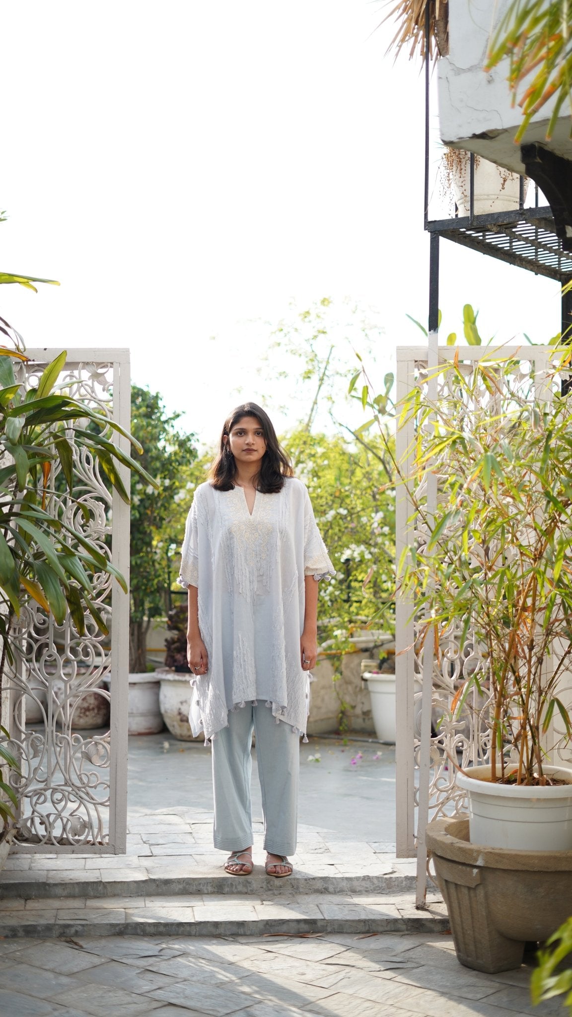 Aqua kaftan Coord Set - Anuradha Grewal