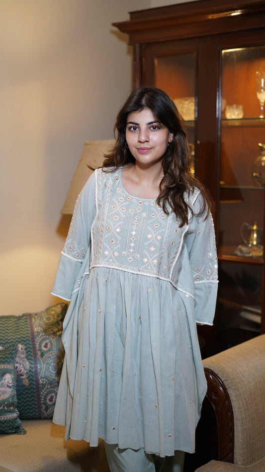 Aqua kaftan Coord Set - Anuradha Grewal