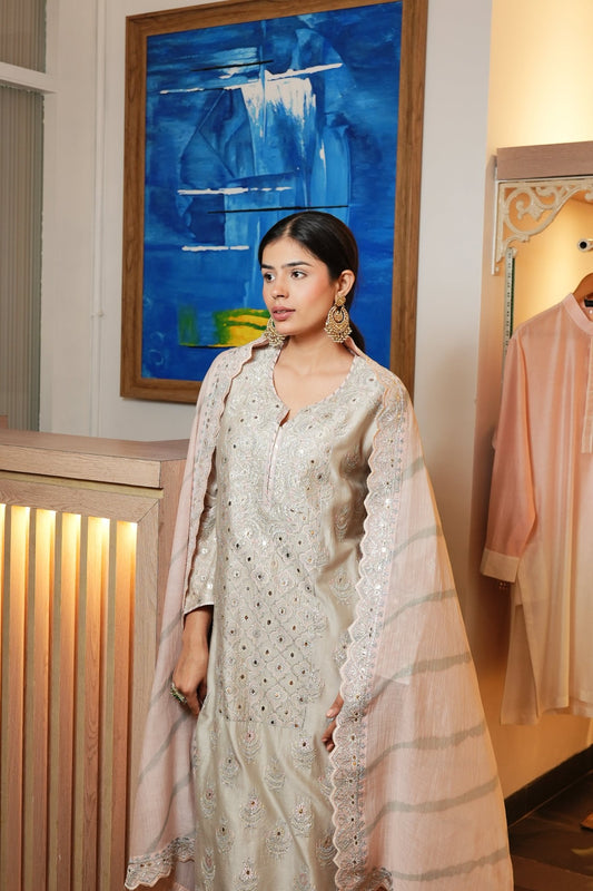 Ash Grey Kurta Set - Anuradha Grewal