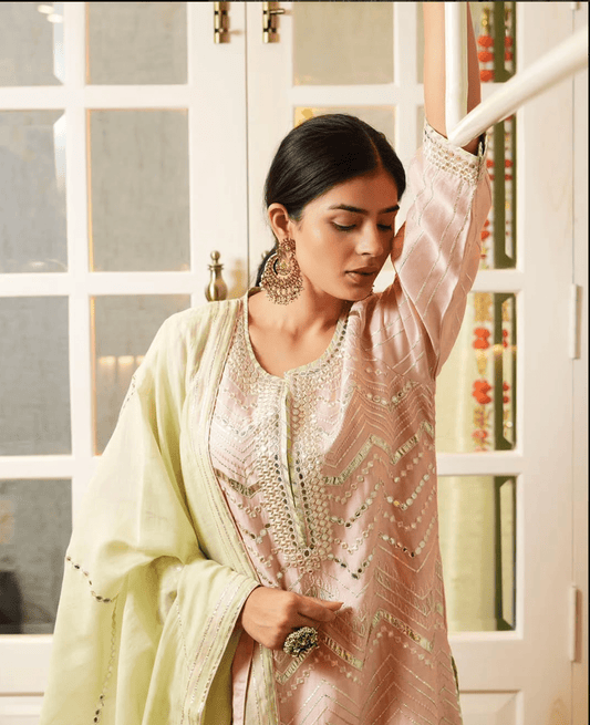 Baby Pink Kurta Set - Anuradha Grewal