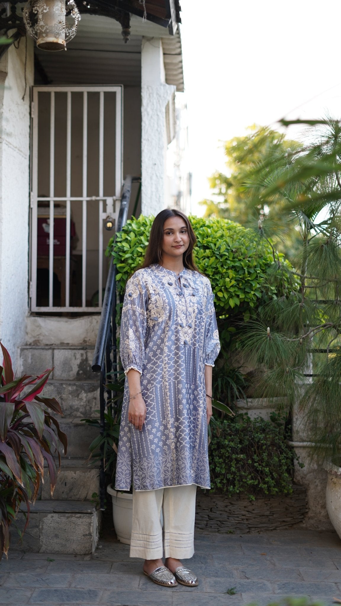 Blue printed tunic and Pants - Anuradha Grewal