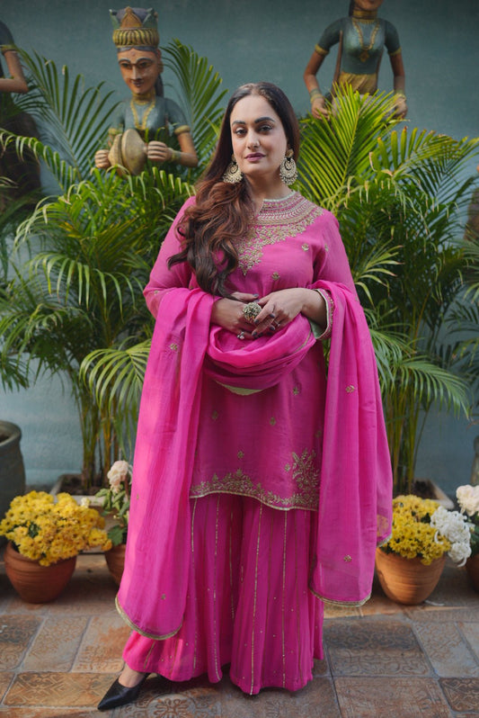 Fuchsia Pink Sharara Set - Anuradha Grewal