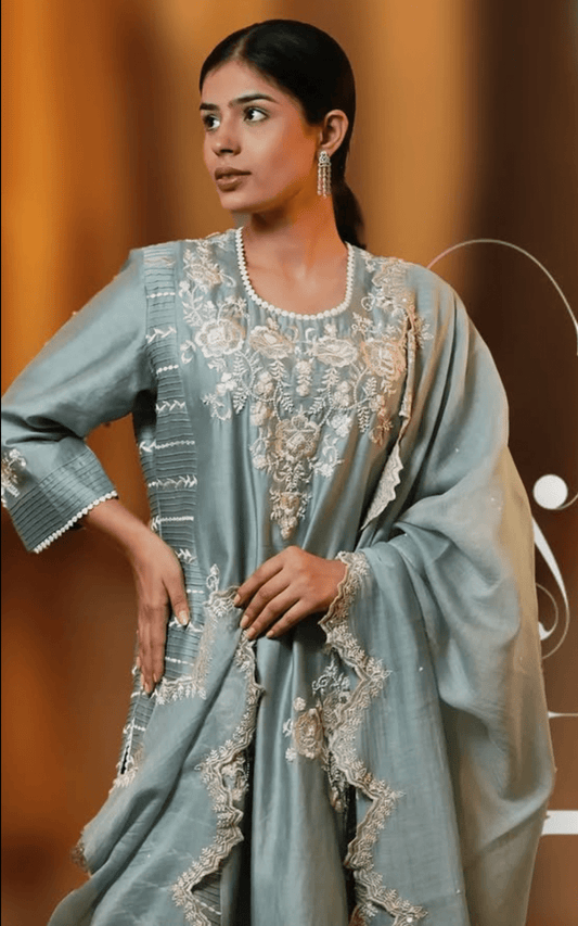 Jade Blue Kurta Set - Anuradha Grewal