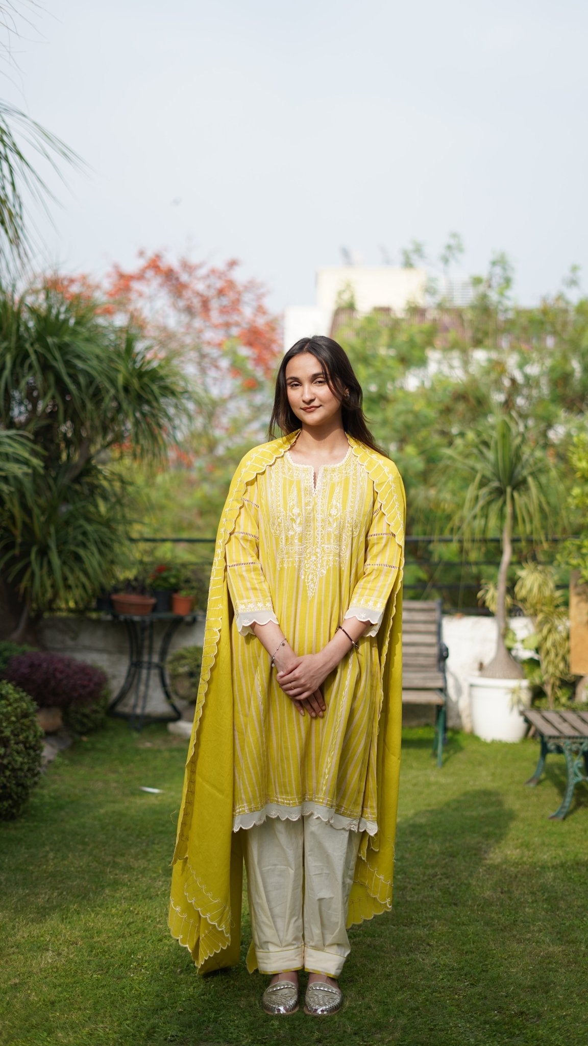 Lime green cotton kurta set - Anuradha Grewal