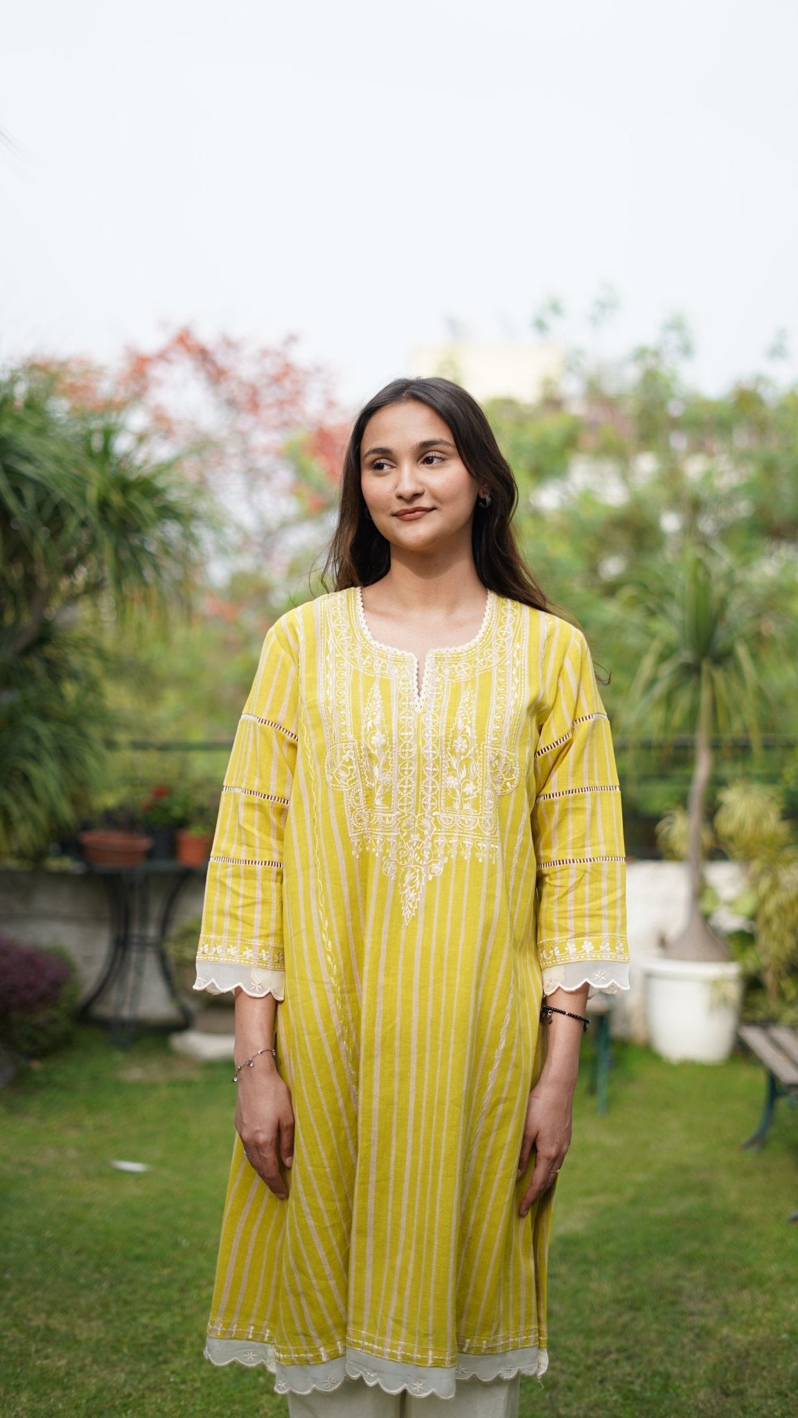 Lime green cotton kurta set - Anuradha Grewal