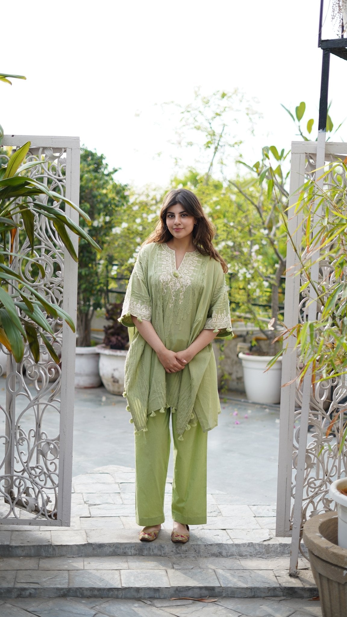 Mint green kaftan Coord Set - Anuradha Grewal