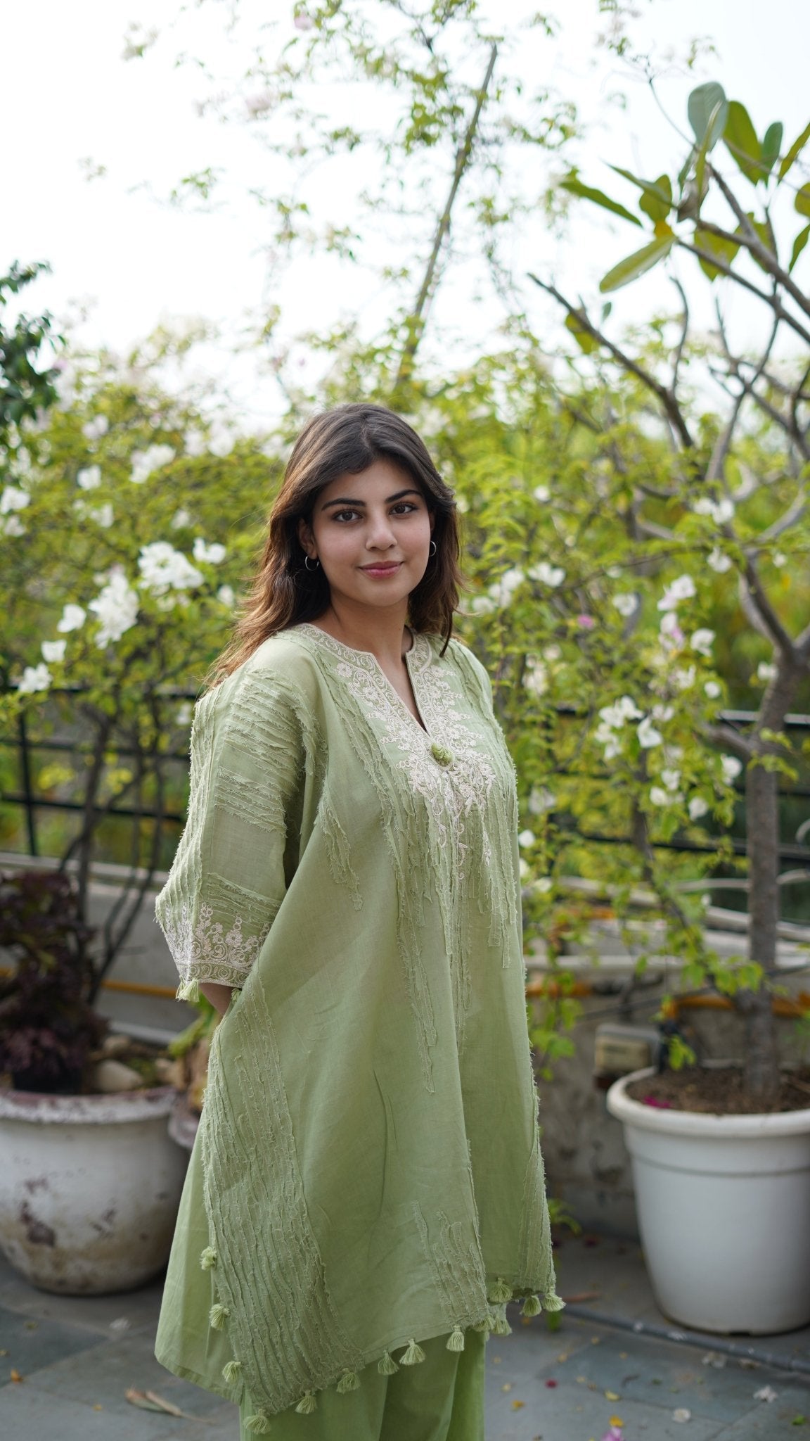 Mint green kaftan Coord Set - Anuradha Grewal