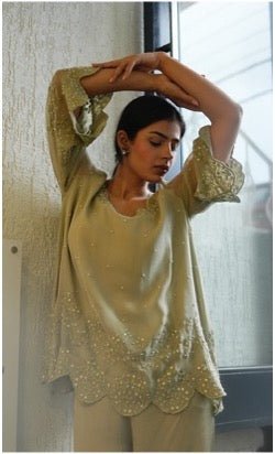 Olive Green Indo - Western Set - Anuradha Grewal
