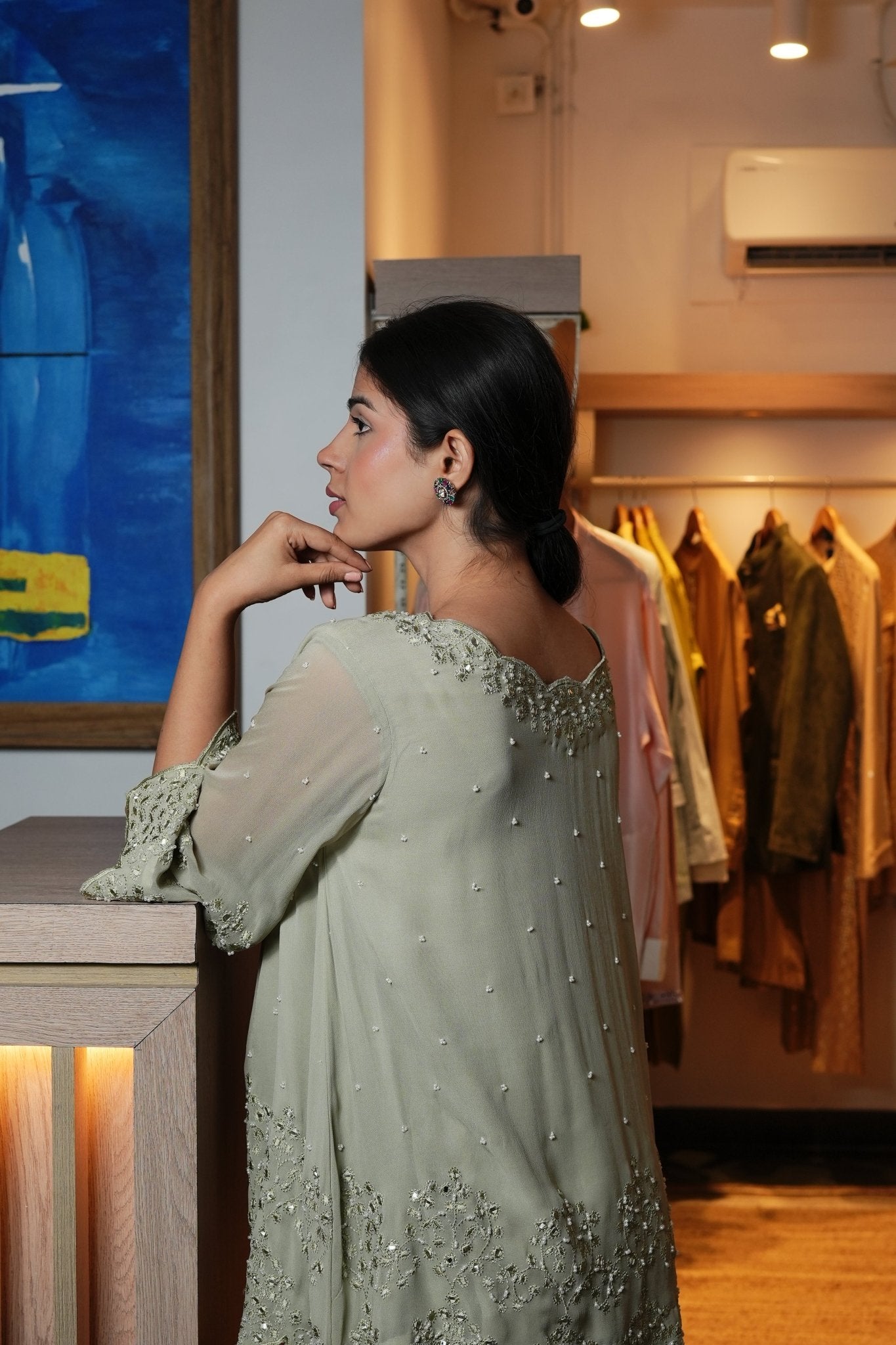Olive Green Indo - Western Set - Anuradha Grewal