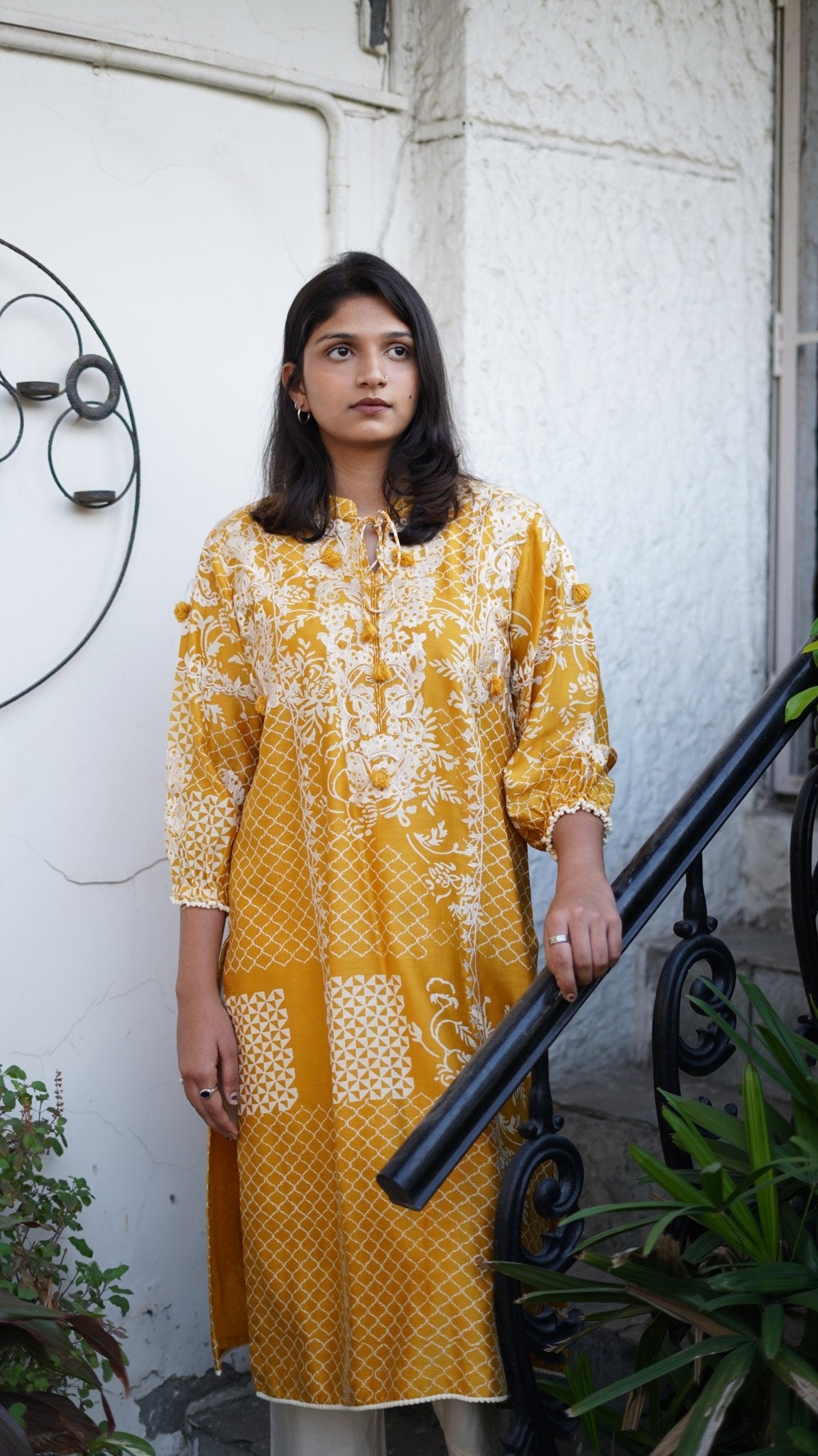 Yellow printed tunic and Pants - Anuradha Grewal