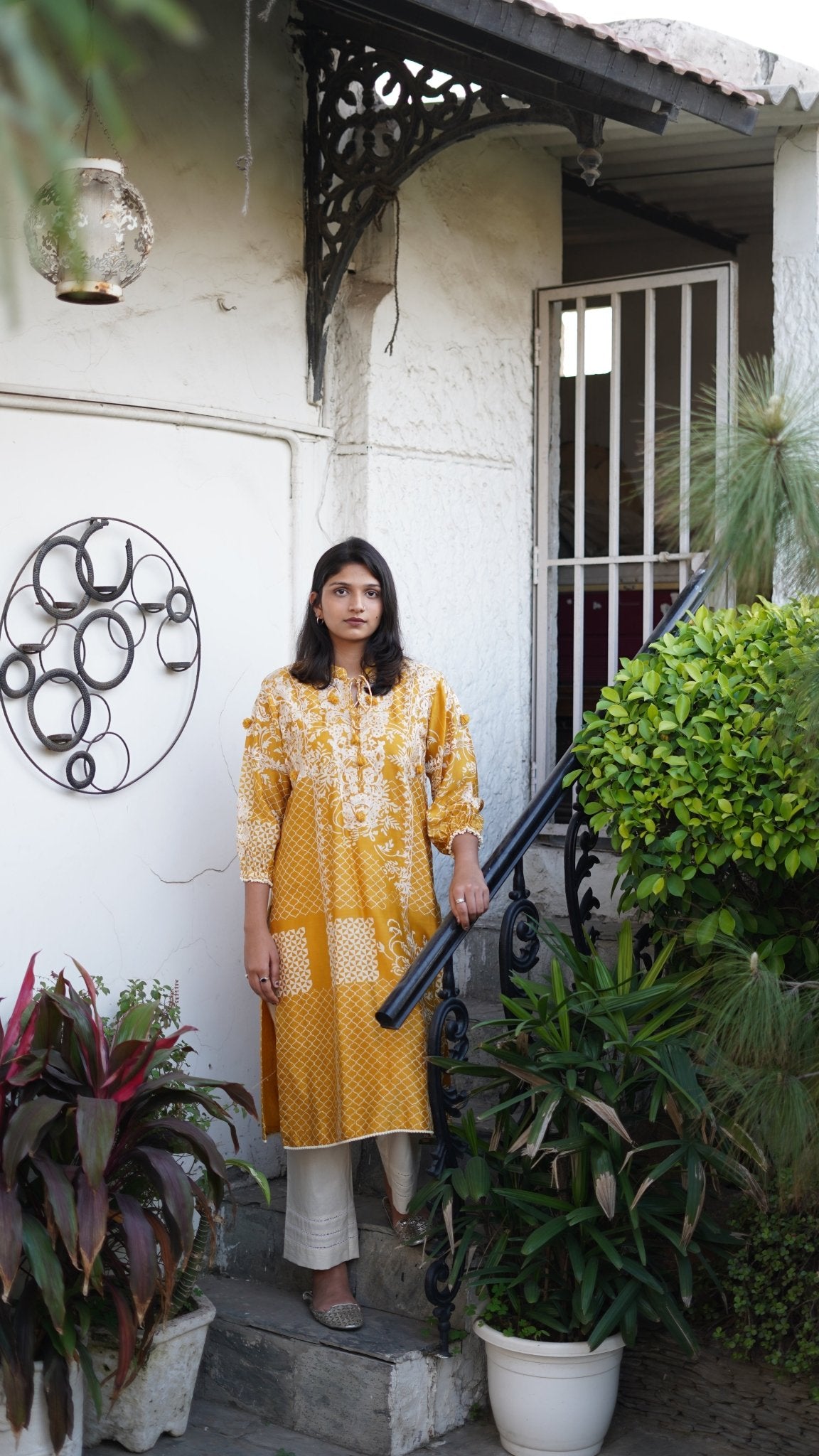 Yellow printed tunic and Pants - Anuradha Grewal