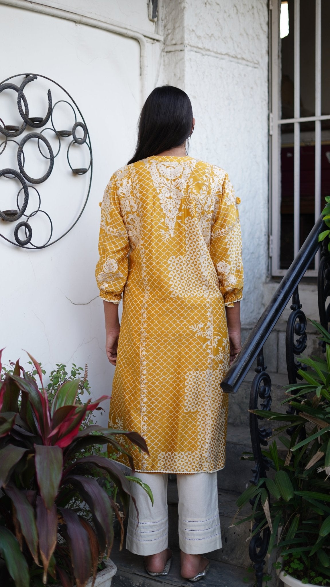 Yellow printed tunic and Pants - Anuradha Grewal